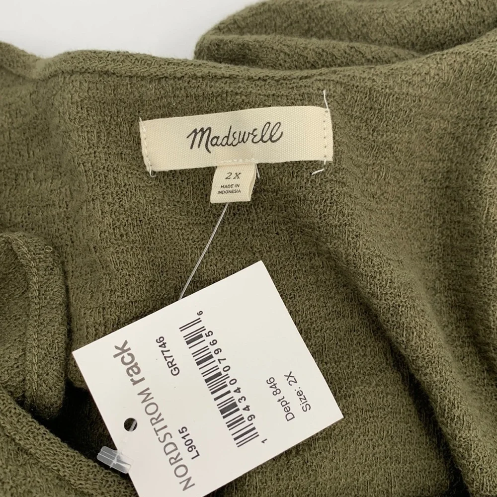 Madewell Ruffle sleeve sleeveless top shirt blouse olive knit cotton new 2X